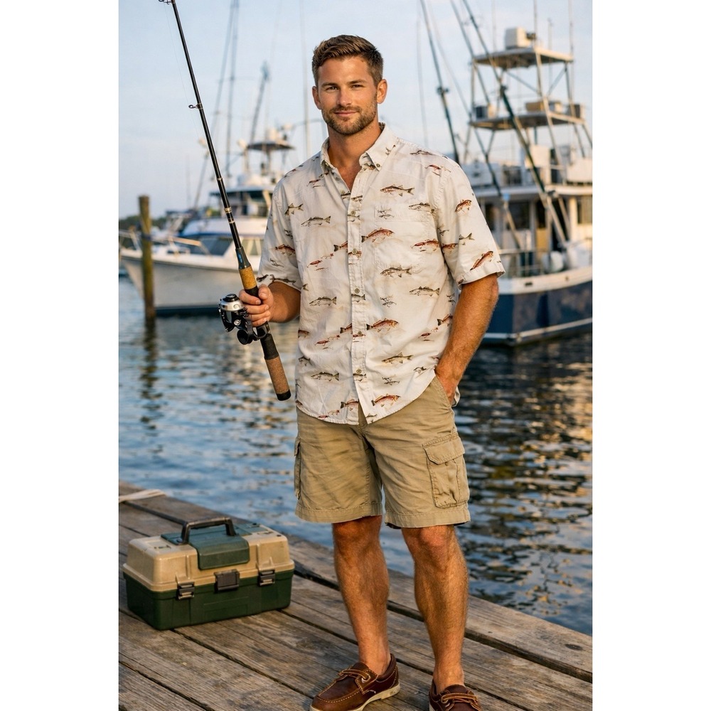 Reel Legends Fish Lures Fishing‎ Shirt Men's XL Button Front Short Sleeve